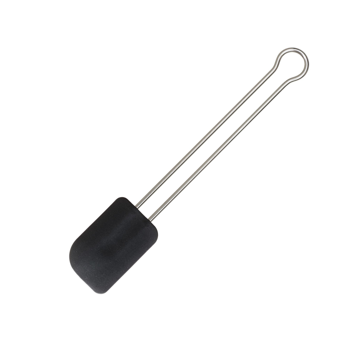 Teigschaber mit schwarzem Silikonkopf und Metallgriff in schlankem Design.