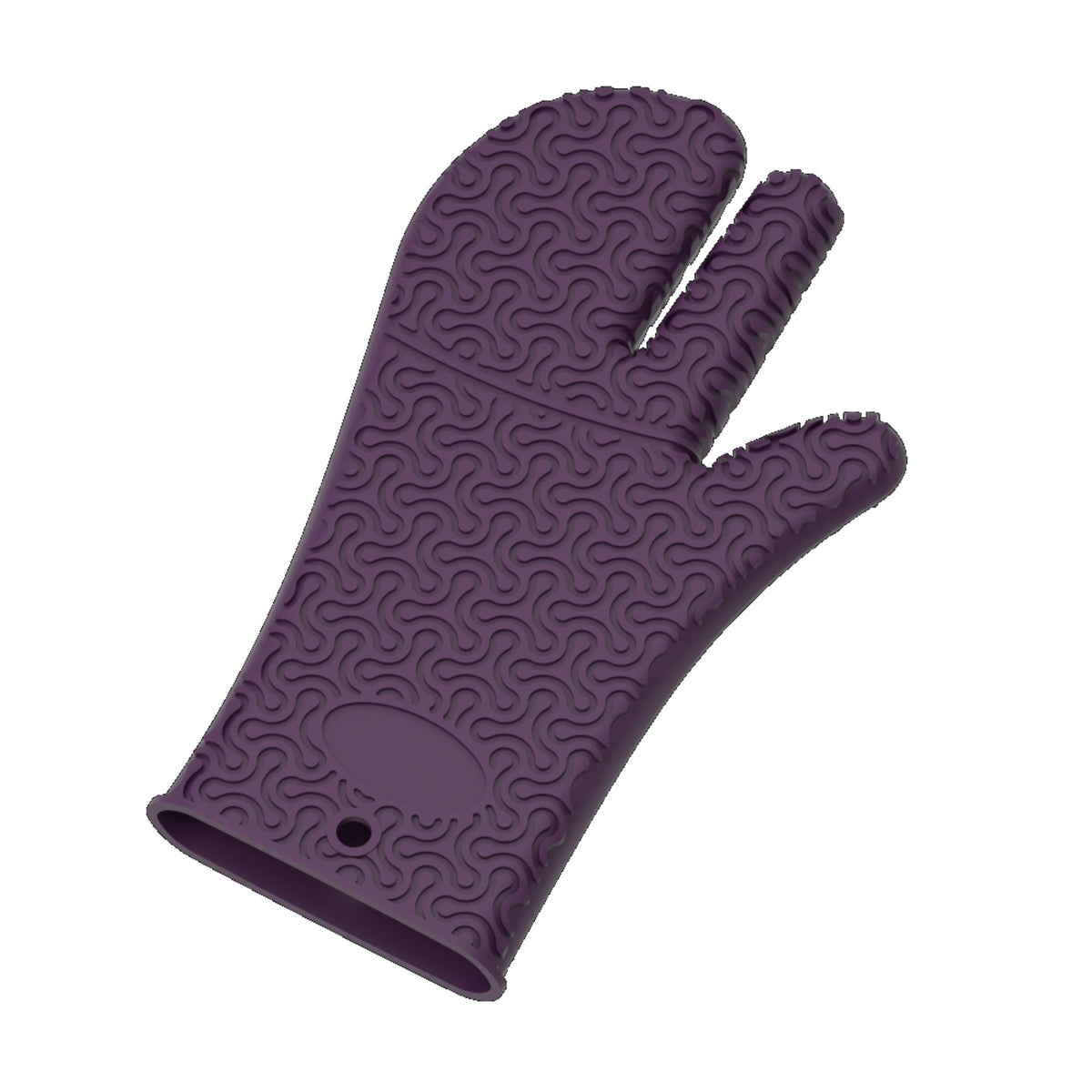 Ofenhandschuh aus Silikon in Lila mit rutschfester, strukturierter Oberfläche.