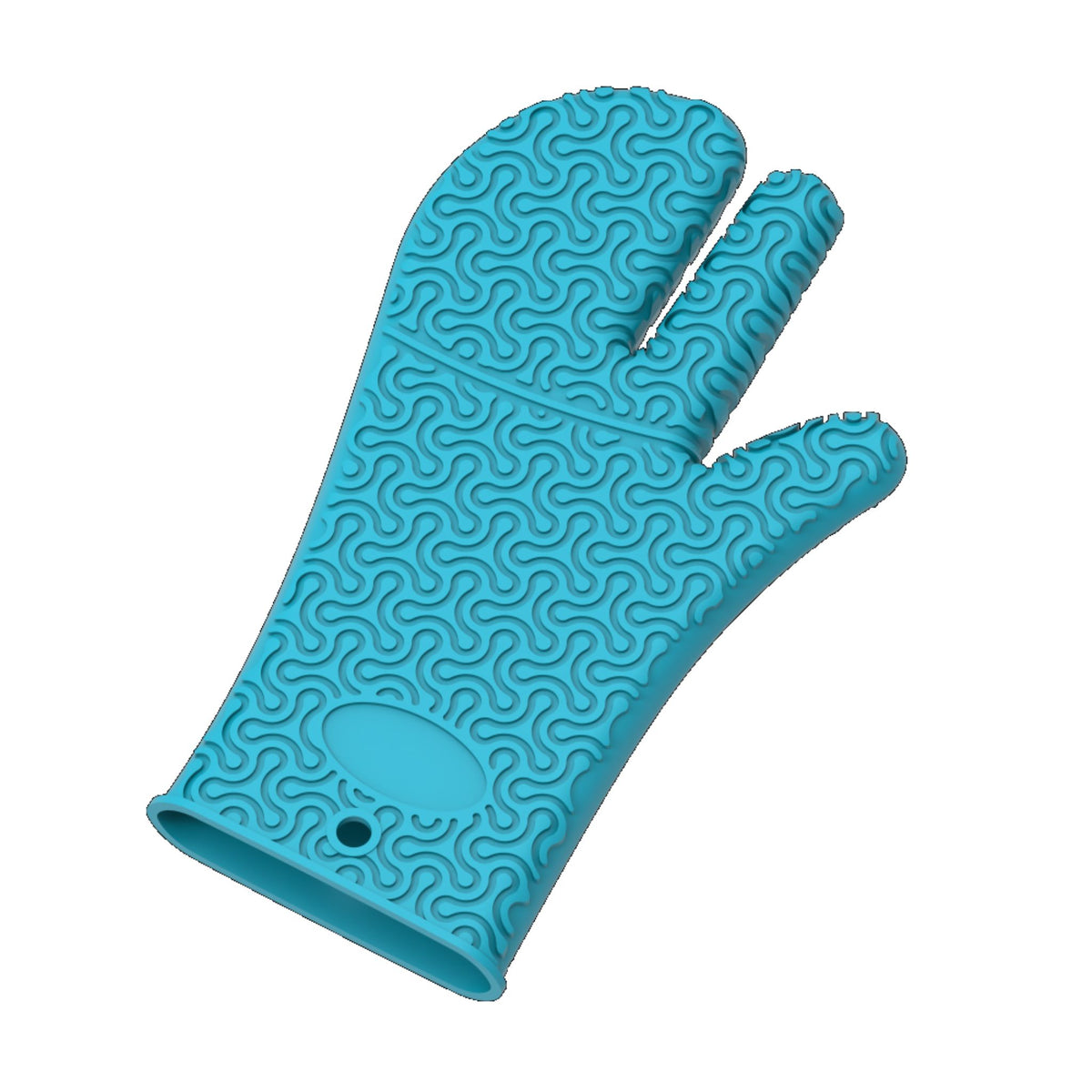 Anthrazitfarbener Ofenhandschuh mit dreifingrigem Design und rutschfestem Muster.