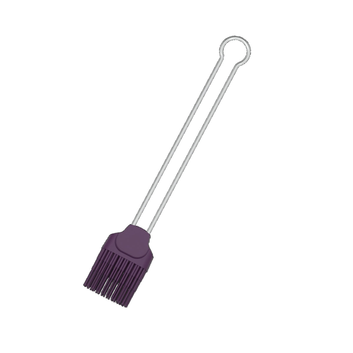 Backpinsel mit lila Silikonborsten und langem Edelstahlgriff.