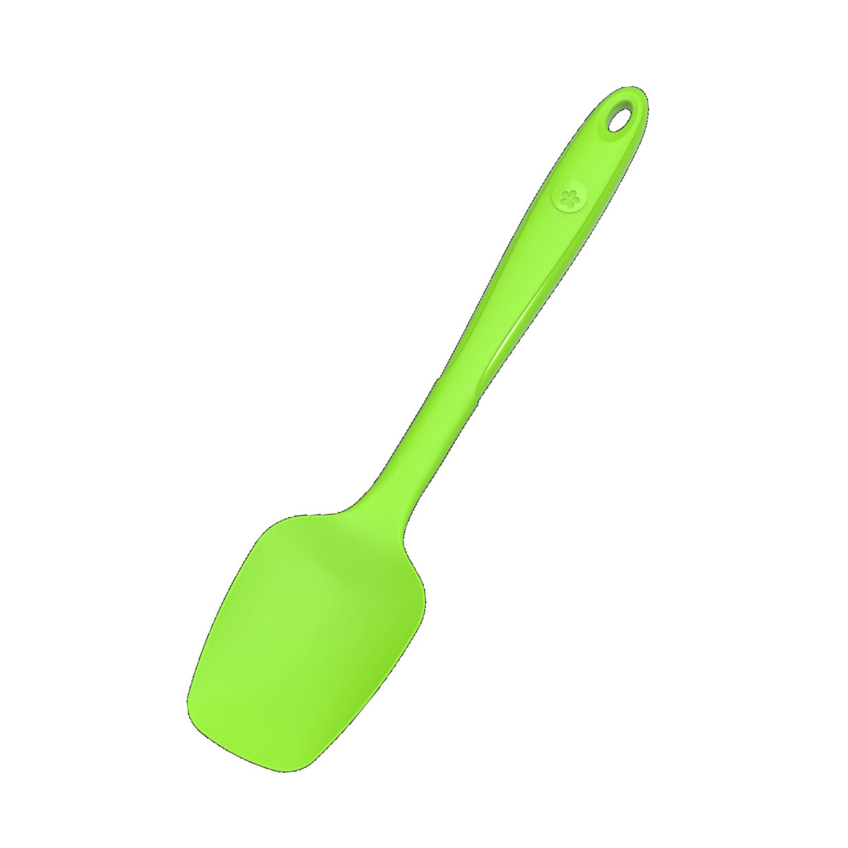 Flexlöffel in leuchtendem Limettengrün mit flexiblem Silikonkopf und Loch im Griff.