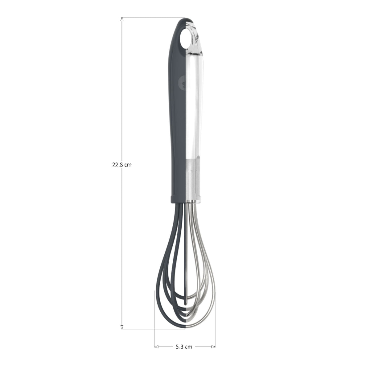 Schneebesen mit anthrazitfarbenem Griff und Edelstahlbesen, 32 cm lang.