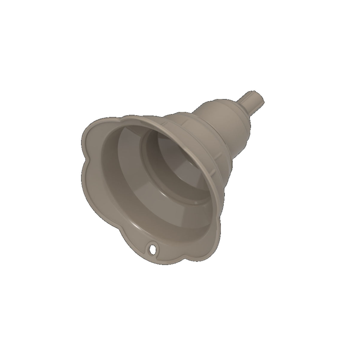 Falttrichter in Taupe mit Blumenform und kleinem Ausguss.