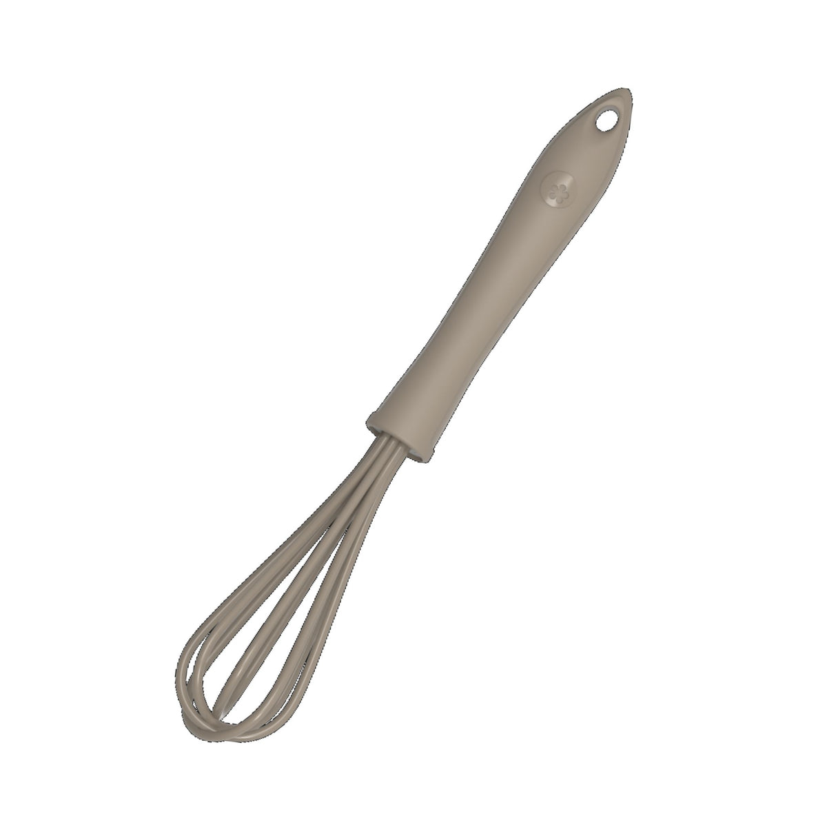 Anthrazitfarbener Schneebesen mit ergonomischem Kunststoffgriff und Metallbesen.