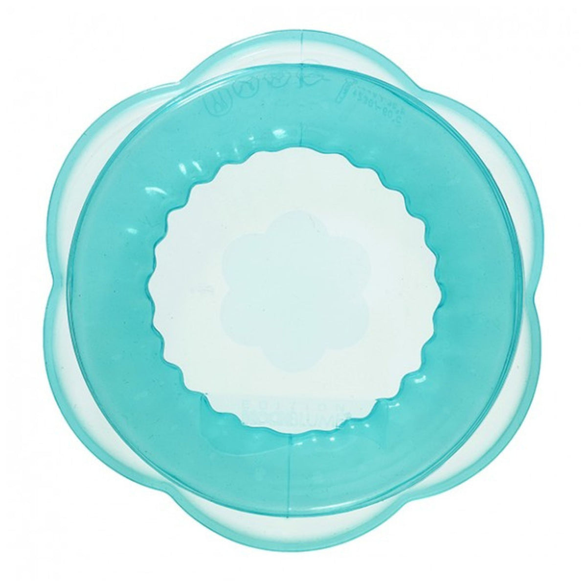 Türkisfarbener Strechii-Deckel mit gewelltem Rand und flexiblem Silikonmaterial, Ø 20 cm.