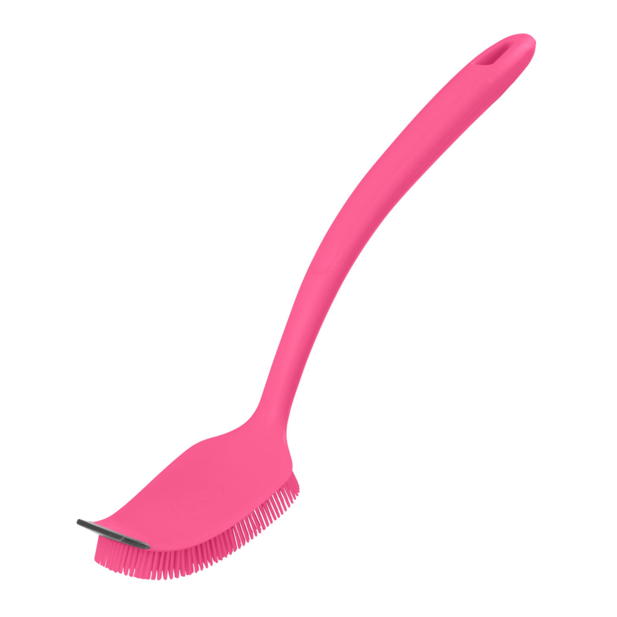 Spülbürste in Pink mit ergonomischem Griff und flexiblen Borsten.