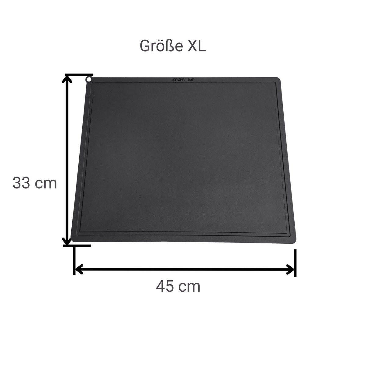 Schwarze rechteckige Schneidunterlage Größe XL mit glatter Oberfläche und Maßen von 45 x 33 cm.