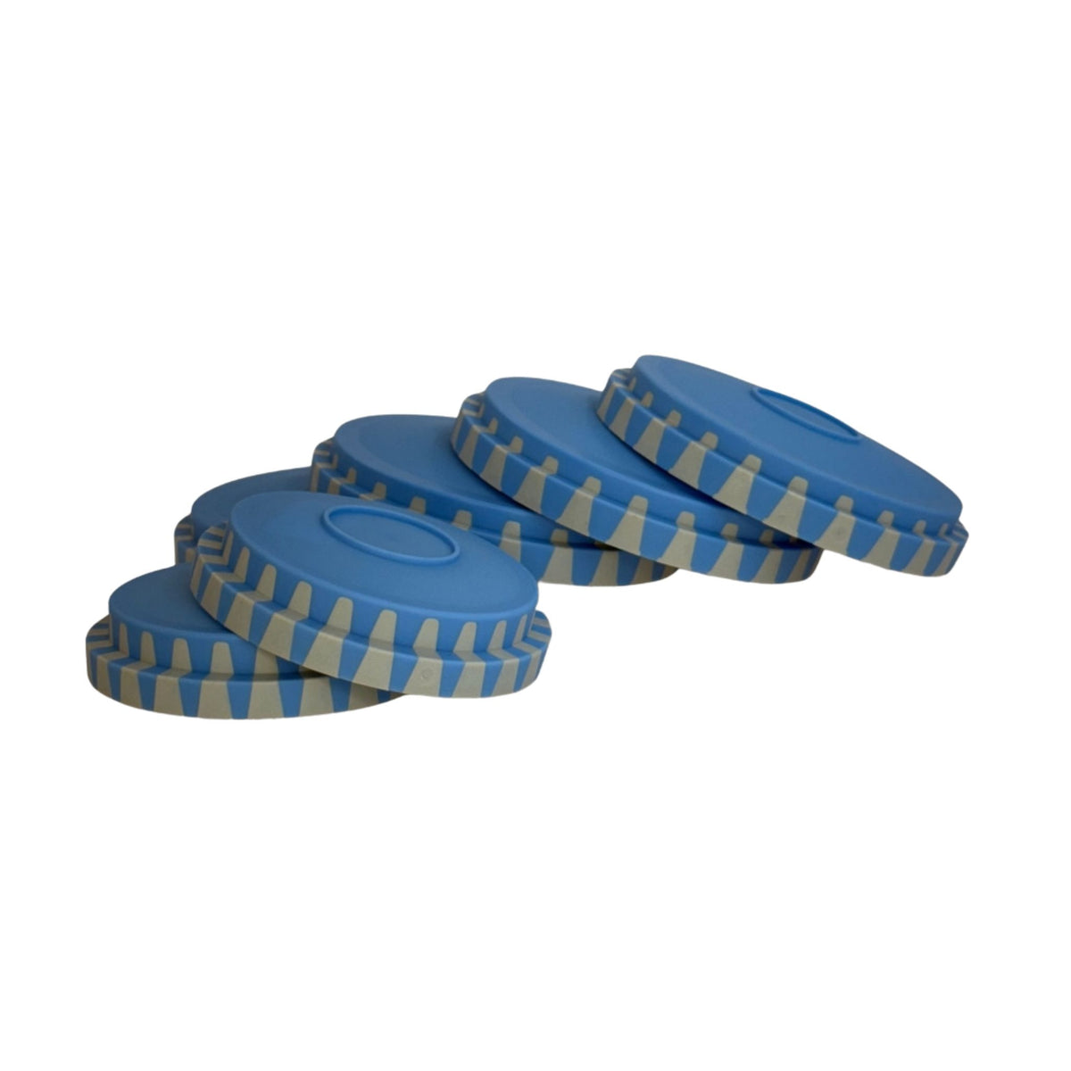 Blaues 1Click Deckel Set mit geriffeltem Rand in verschiedenen Größen.
