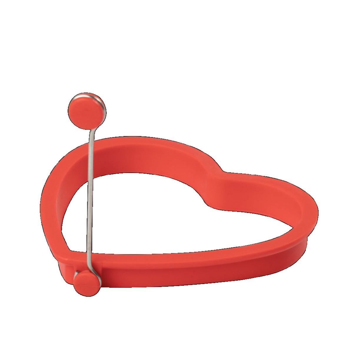 Roter Eierformer in Herzform mit Metallbügel für die Pfanne.