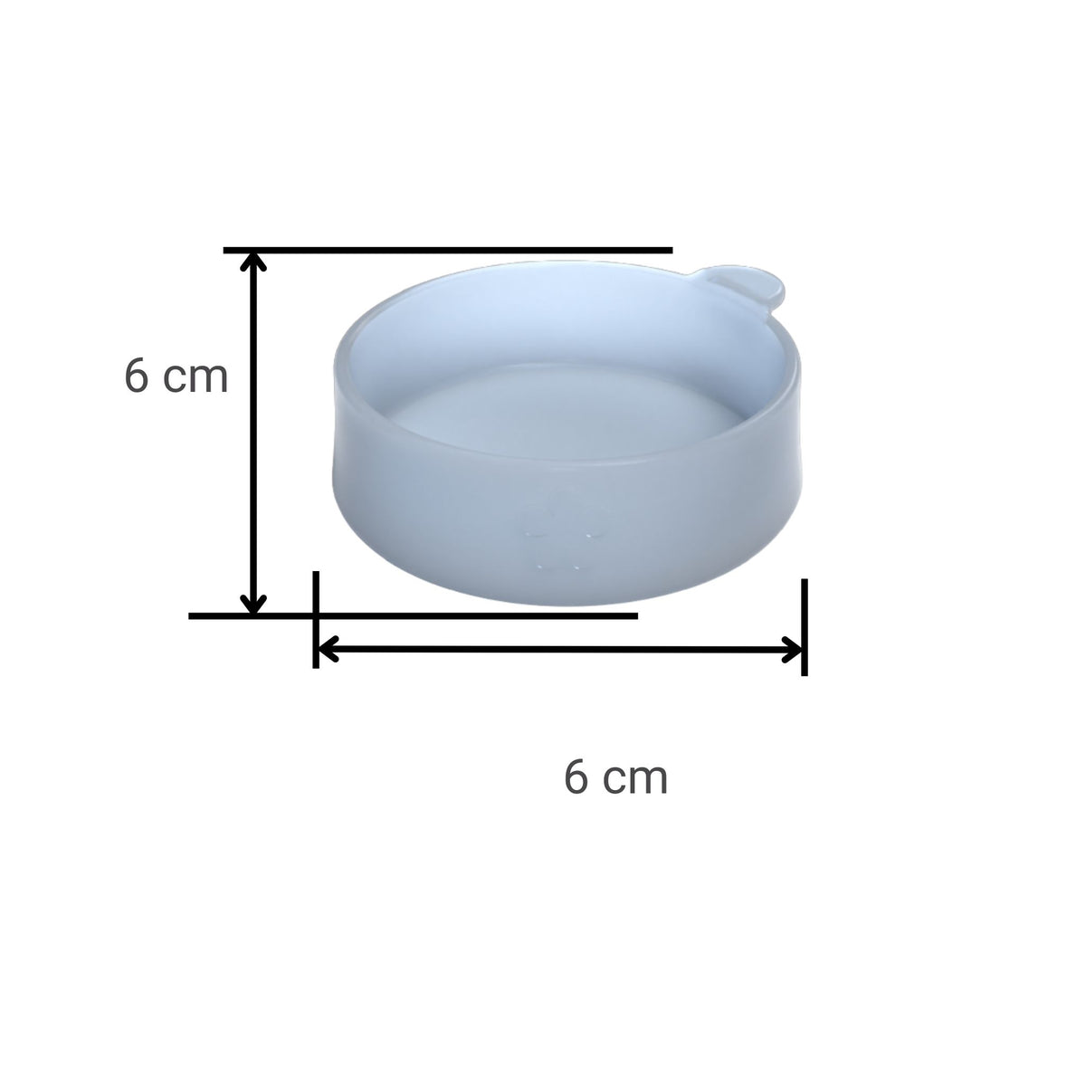 Runde weiße Silikonunterlage mit 6 cm Durchmesser und kleinem Griff am Rand.