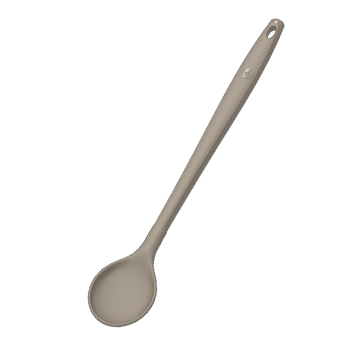 Kochlöffel aus Kunststoff in Taupe mit Loch zum Aufhängen.