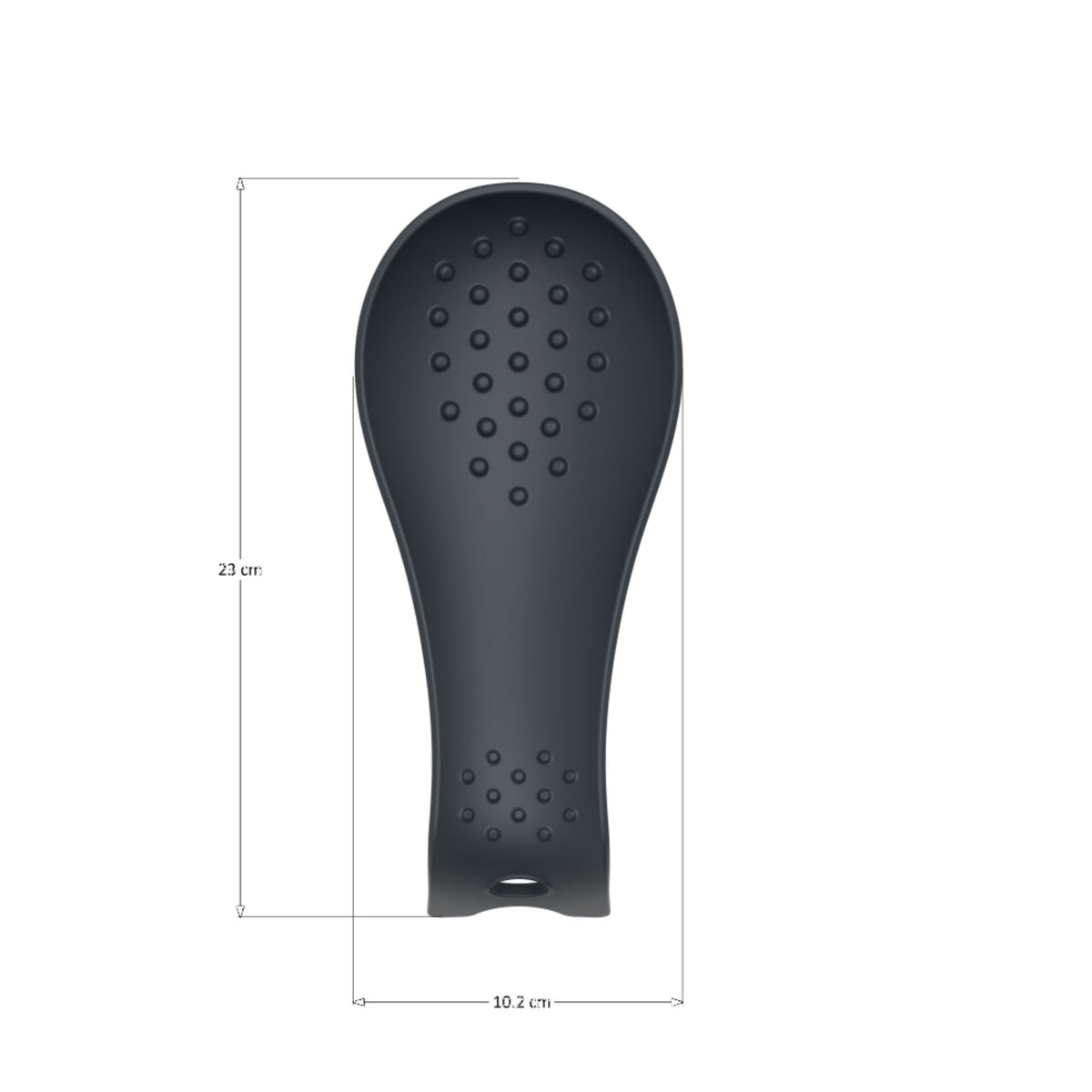 Anthrazitfarbene Löffelablage mit Ablauflöchern und Länge von 21 cm.
