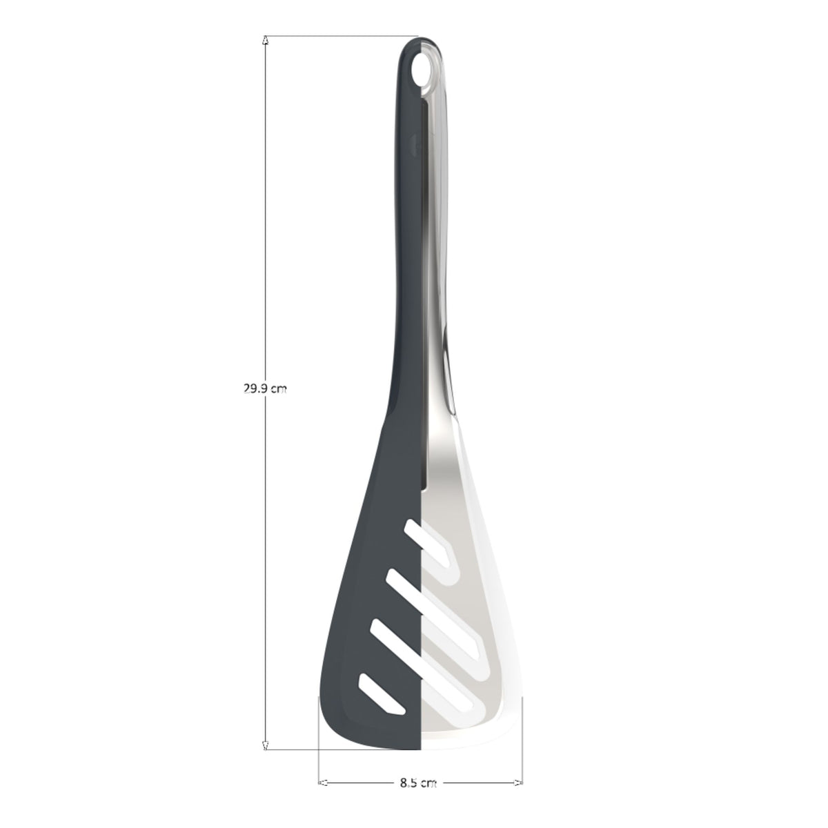 Anthrazitfarbener Schlitzwender mit ergonomischem Griff und schmalen Schlitzen, 30,5 cm lang.