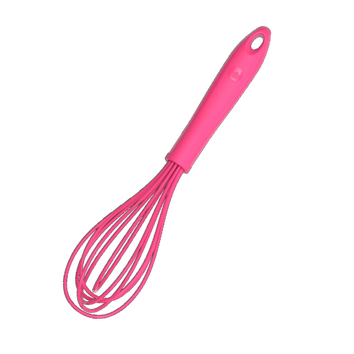 Schneebesen mit rosa Kunststoffgriff und rosa Drahtschlaufen.