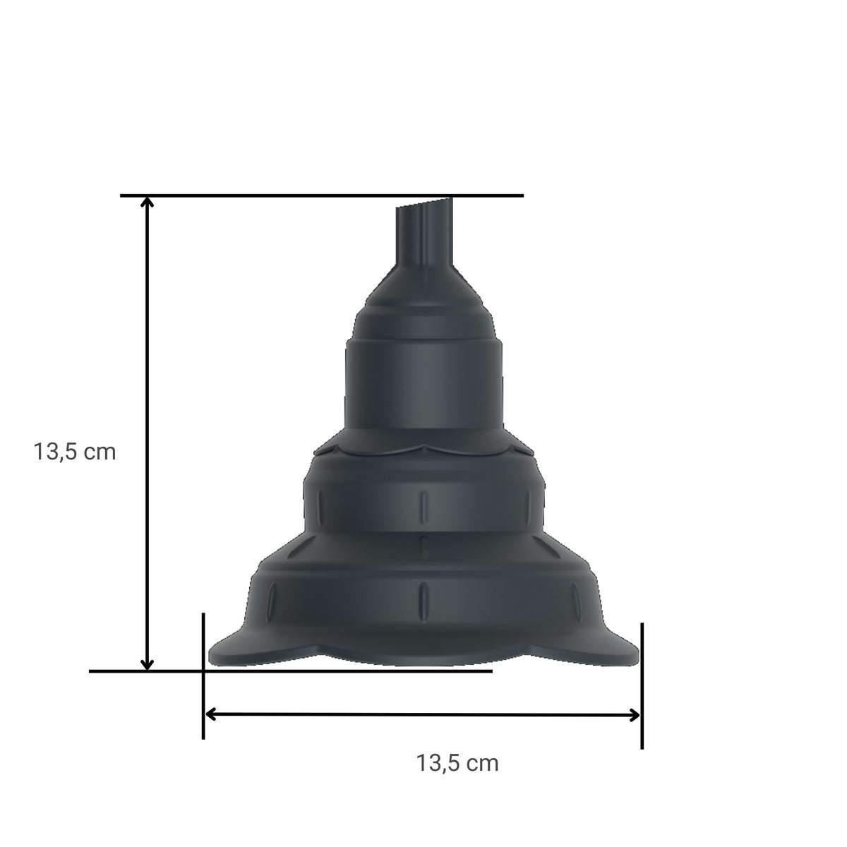 Anthrazitfarbener Falttrichter aus flexiblem Material, 13,5 cm Durchmesser und Höhe.
