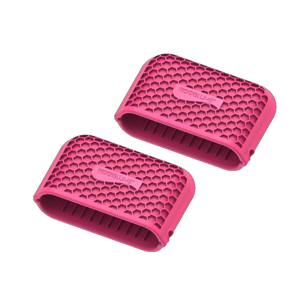 Zweiteiliger Griffschutz in Pink mit strukturiertem Wabenmuster aus Silikon.