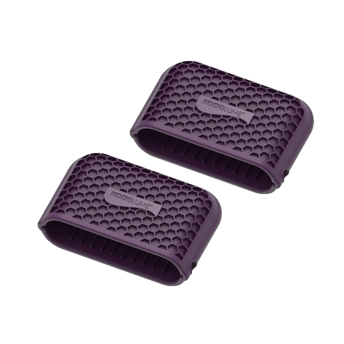 Zwei anthrazitfarbene Griffschützer mit strukturierter Oberfläche aus flexiblem Material.
