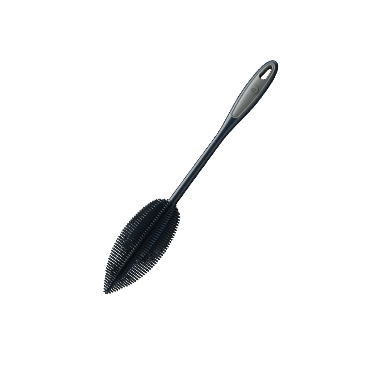 Flaschenbürste mit anthrazitfarbenem Griff und flexiblem Bürstenkopf in Tropfenform.