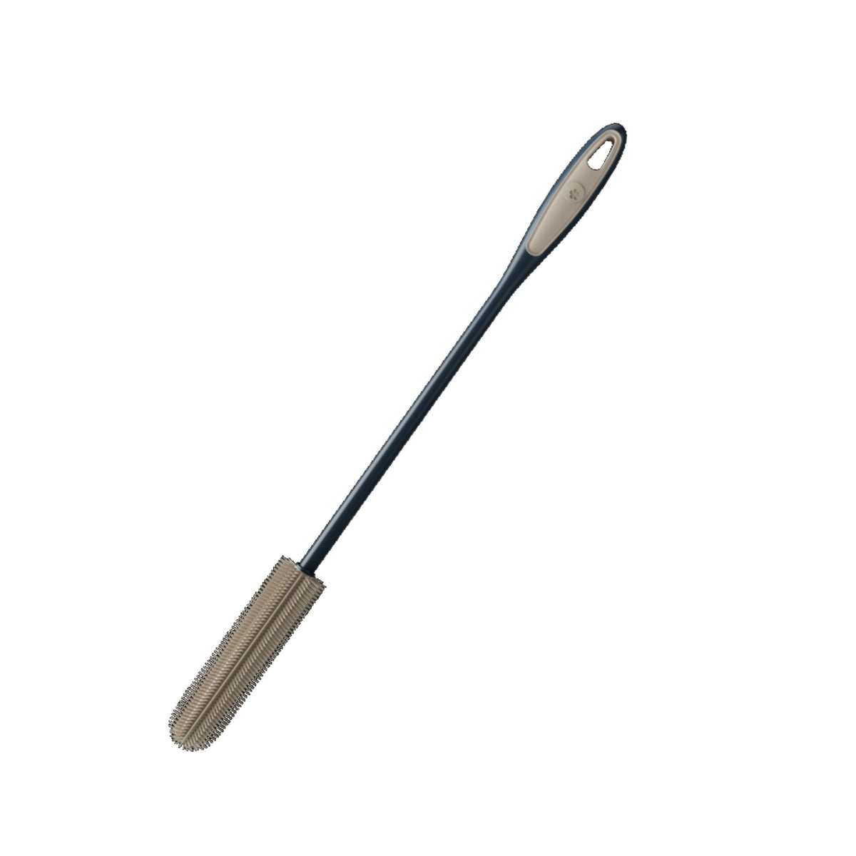 Dünne Flaschenbürste mit langem Griff in Taupe und Anthrazit.