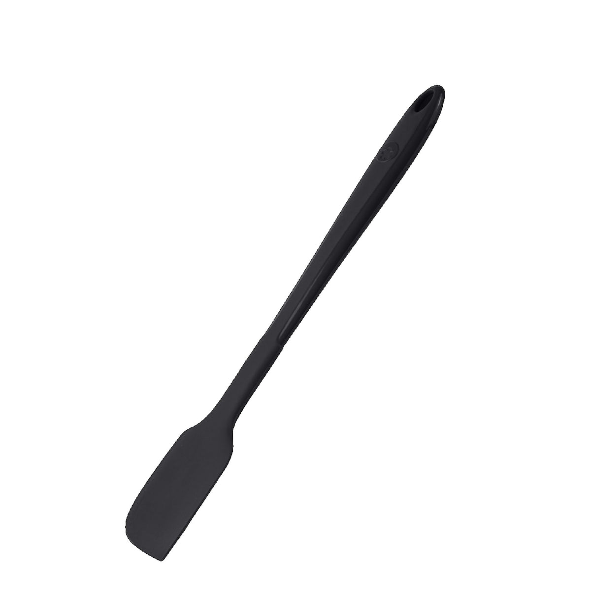 Anthrazitfarbener Teigschaber mit flexiblem Silikonkopf und ergonomischem Griff.