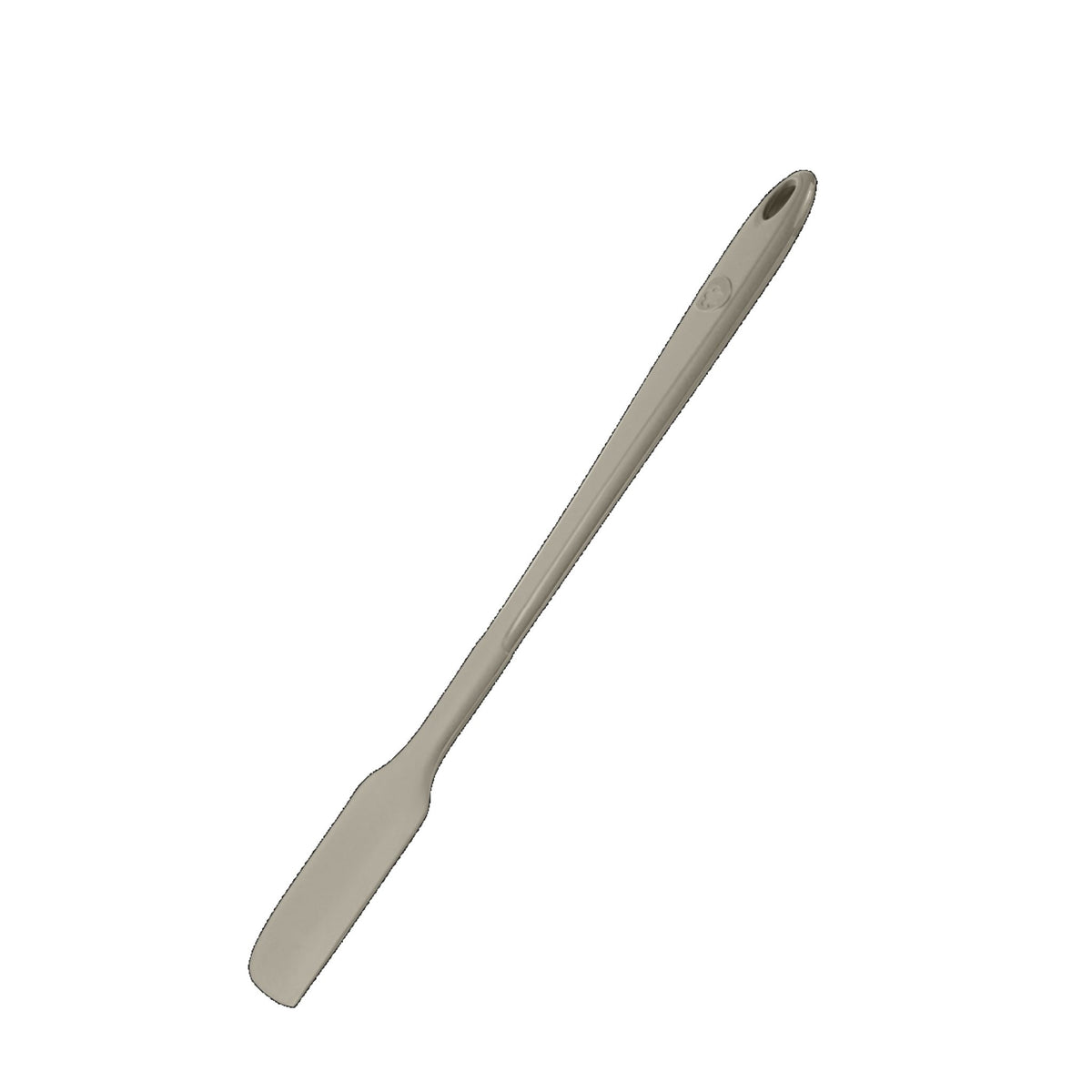 Teigschaber in Taupe mit langem Griff und flexiblem Silikonblatt.