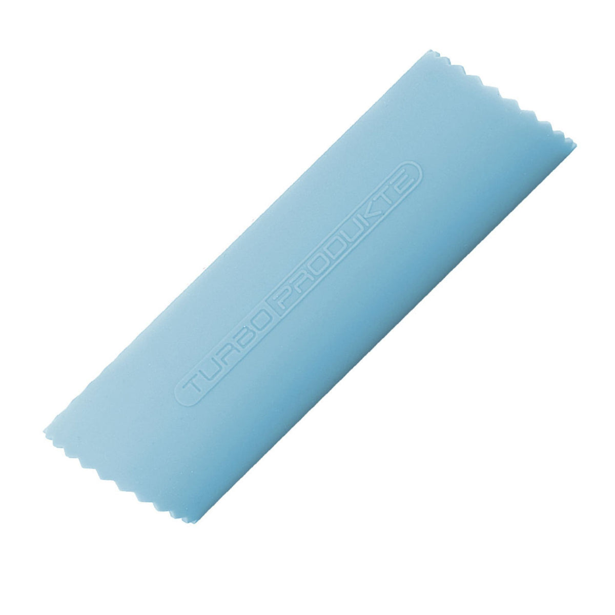 Hellblauer Silikon-Knoblauchschäler mit gezackten Enden und glatter Oberfläche.