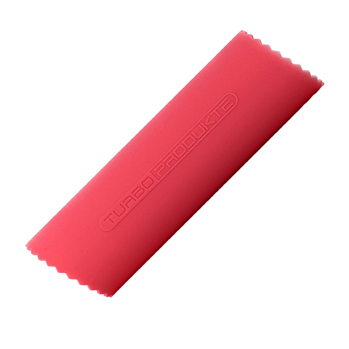 Knoblauchschäler aus flexiblem Silikon in kräftigem Pink mit gezackten Enden.
