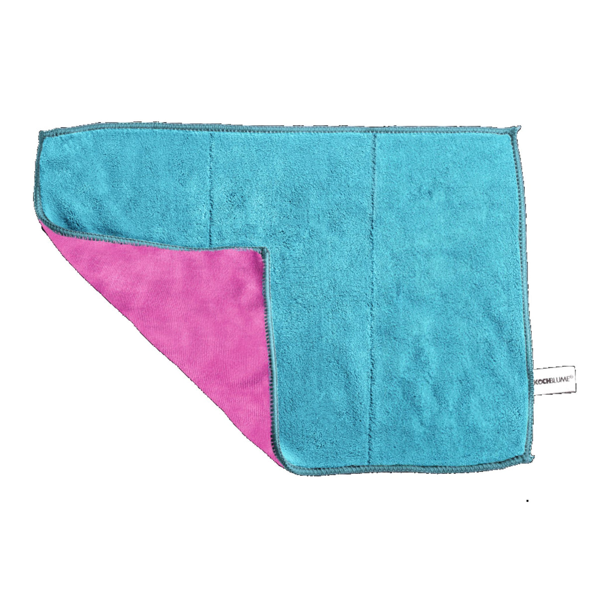 Geschirrtuch in Türkis mit pinkfarbener Rückseite aus weichem Material, 60 x 40 cm groß.