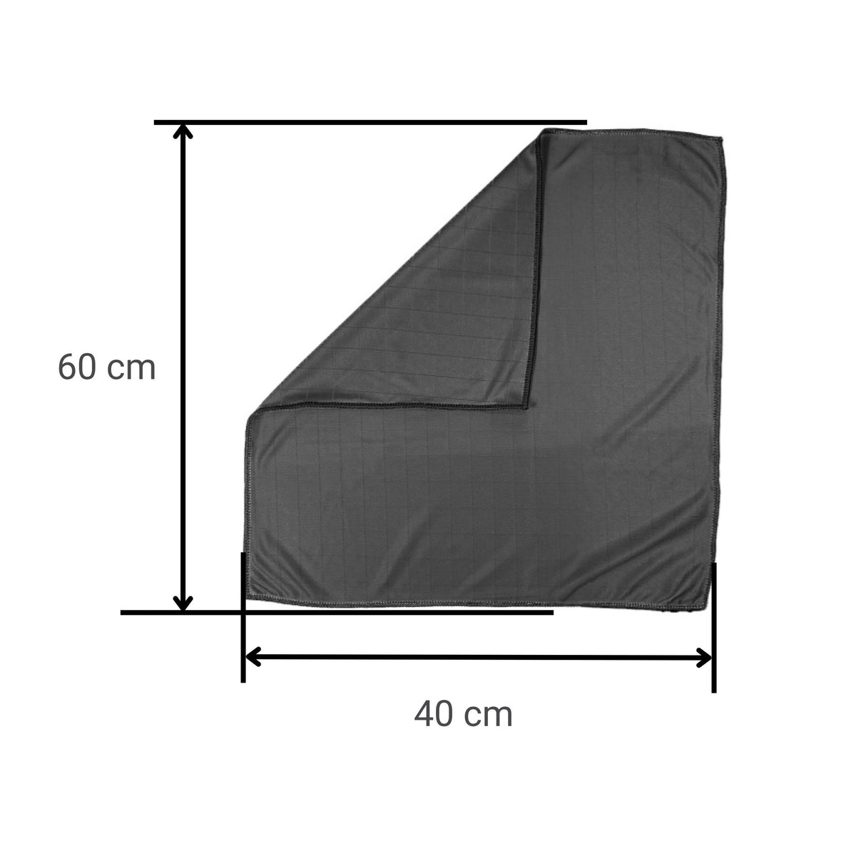 Anthrazitfarbenes Poliertuch 60 x 40 cm mit leicht sichtbar umgeklappter Ecke.