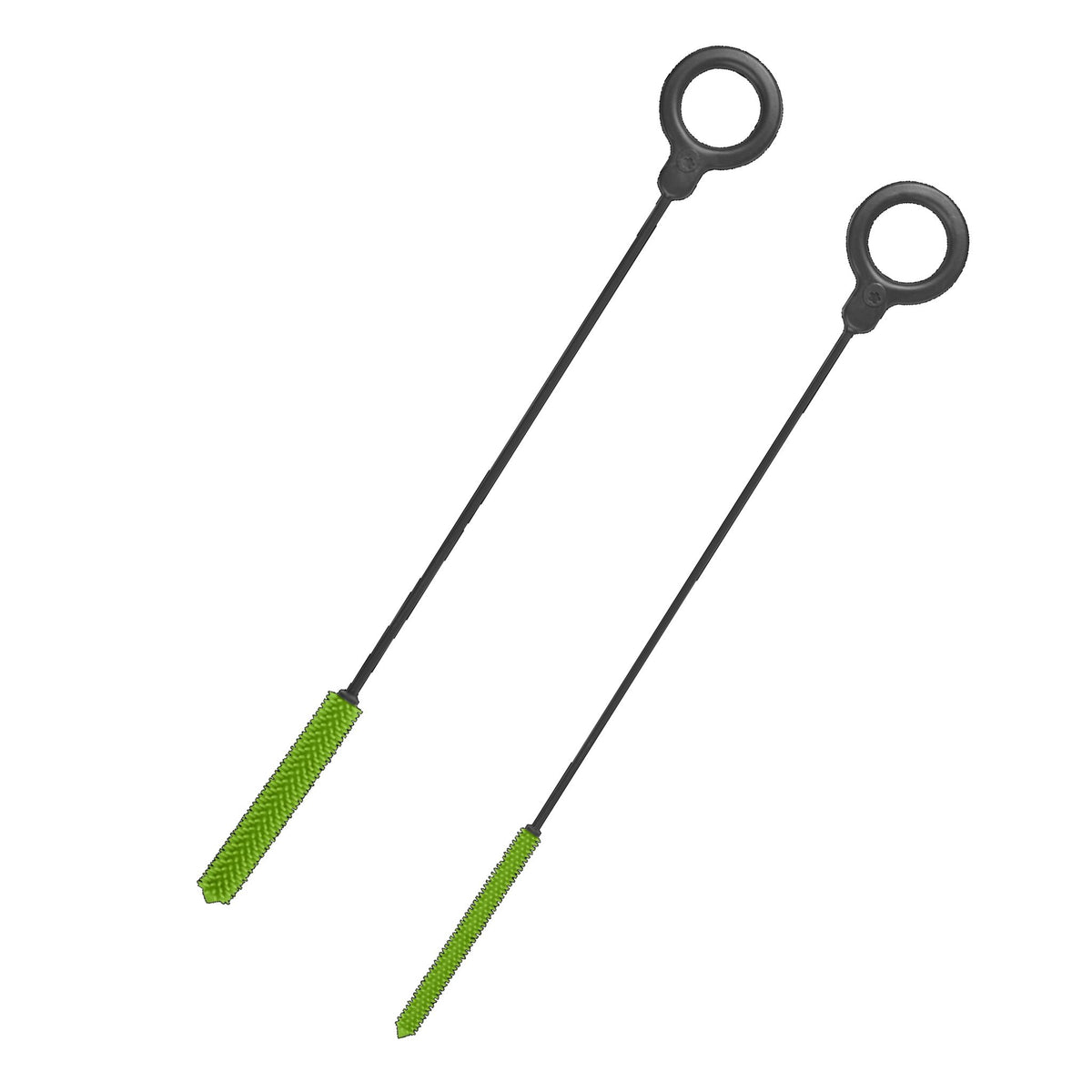Zwei grüne Spezialreinigungsbürsten mit schwarzem Stiel und rundem Griff.