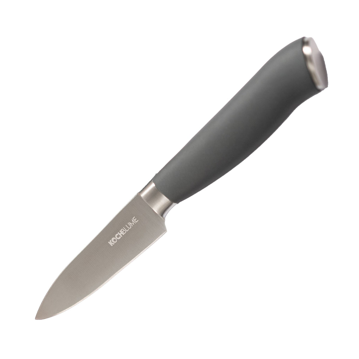 Gemüsemesser mit anthrazitfarbenem ergonomischem Griff und Edelstahlklinge.