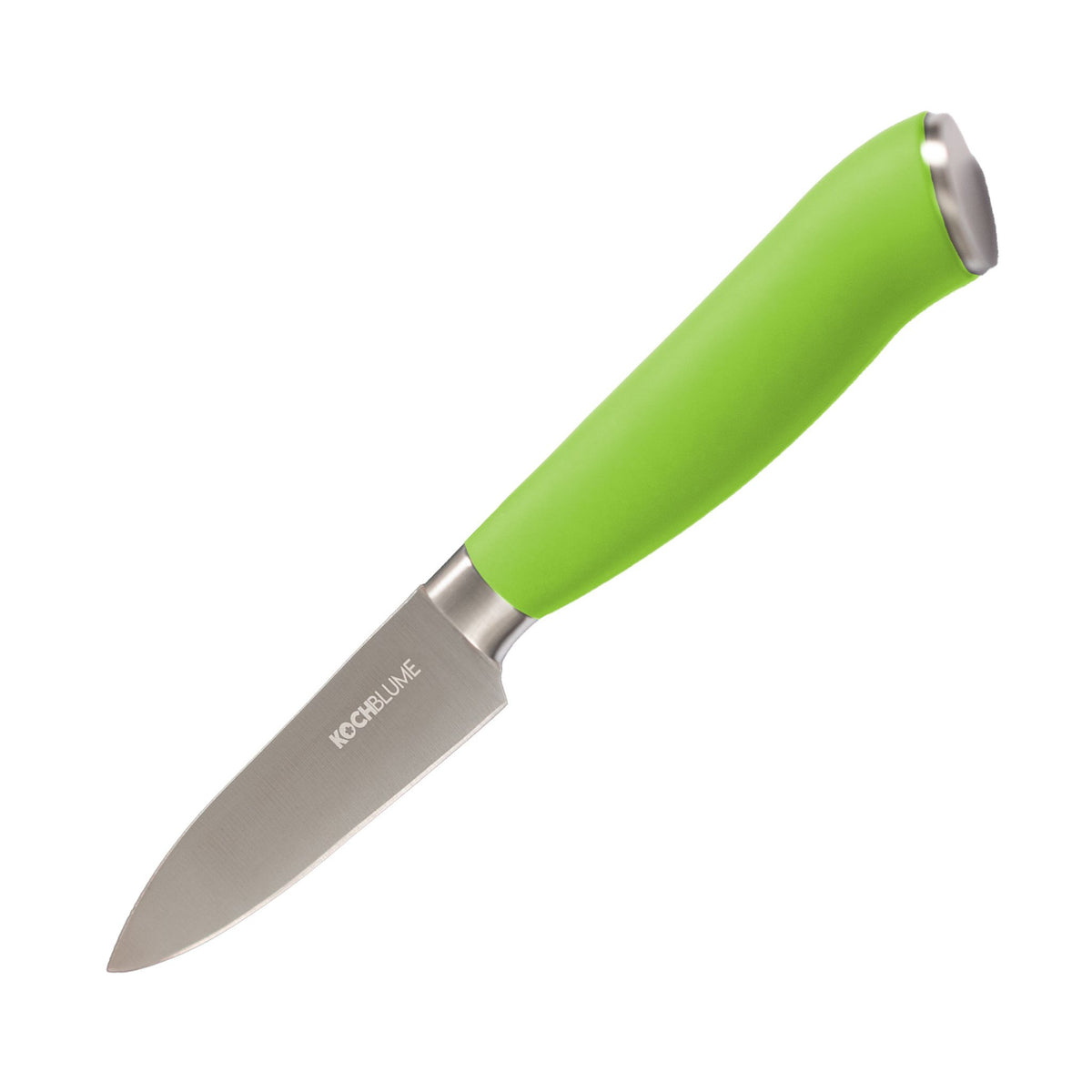 Gemüsemesser mit grünem ergonomischem Griff und scharfem Edelstahlmesserblatt.